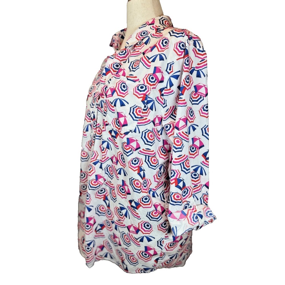 Lands End Womens XL Beach Umbrella Novelty Print Button Up Shirt Roll Tab Sleeve - Picture 5 of 8